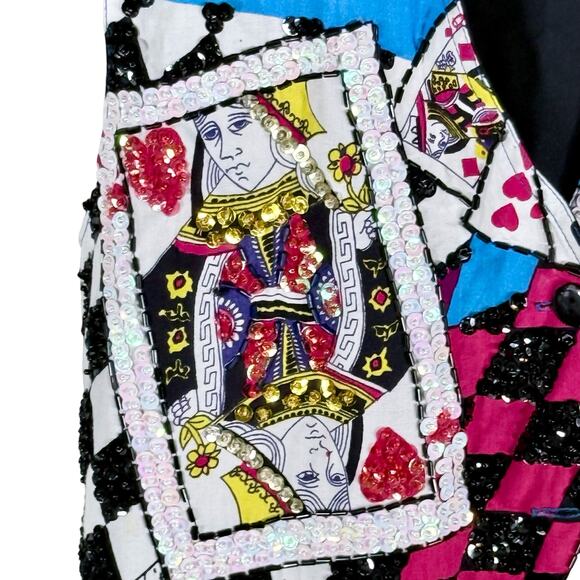 Faith VTG Women's Small Sequined Playing Card Lightweight Button Front Vest - Picture 4 of 12